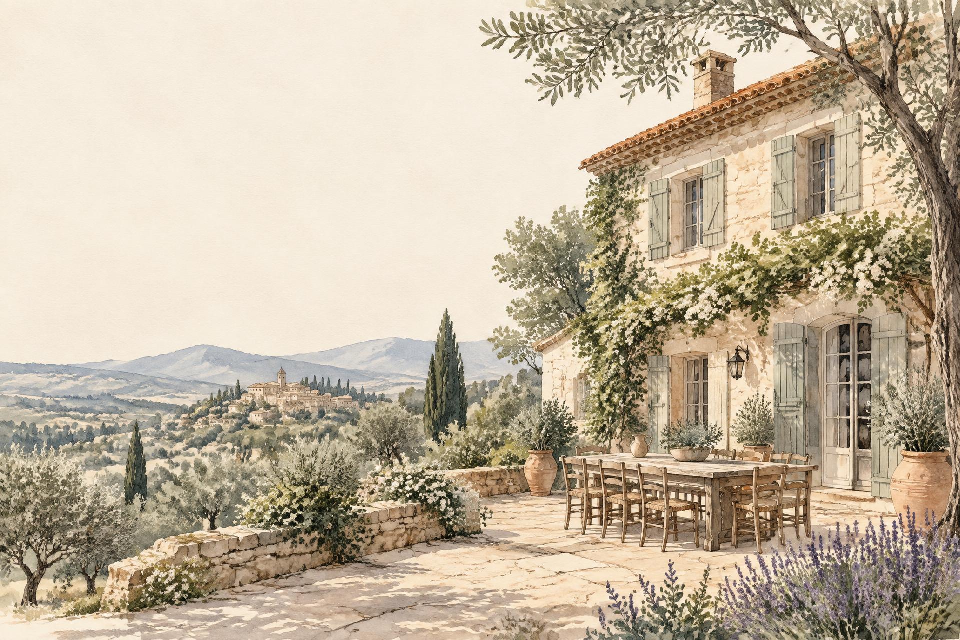 Maison de famille en pierre entourée d'oliviers
